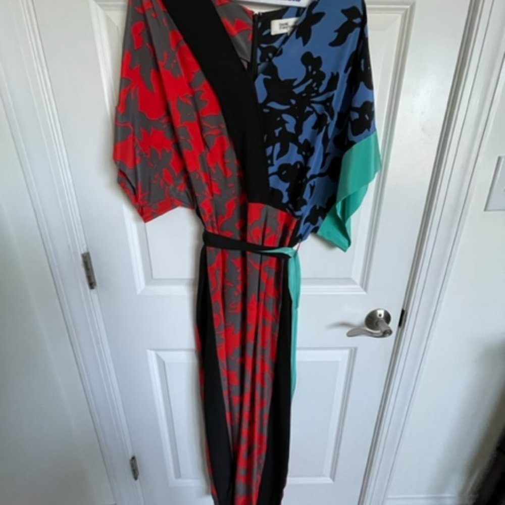 Diane Von Furstenberg, Floral Color Block Maxi Dress, size12